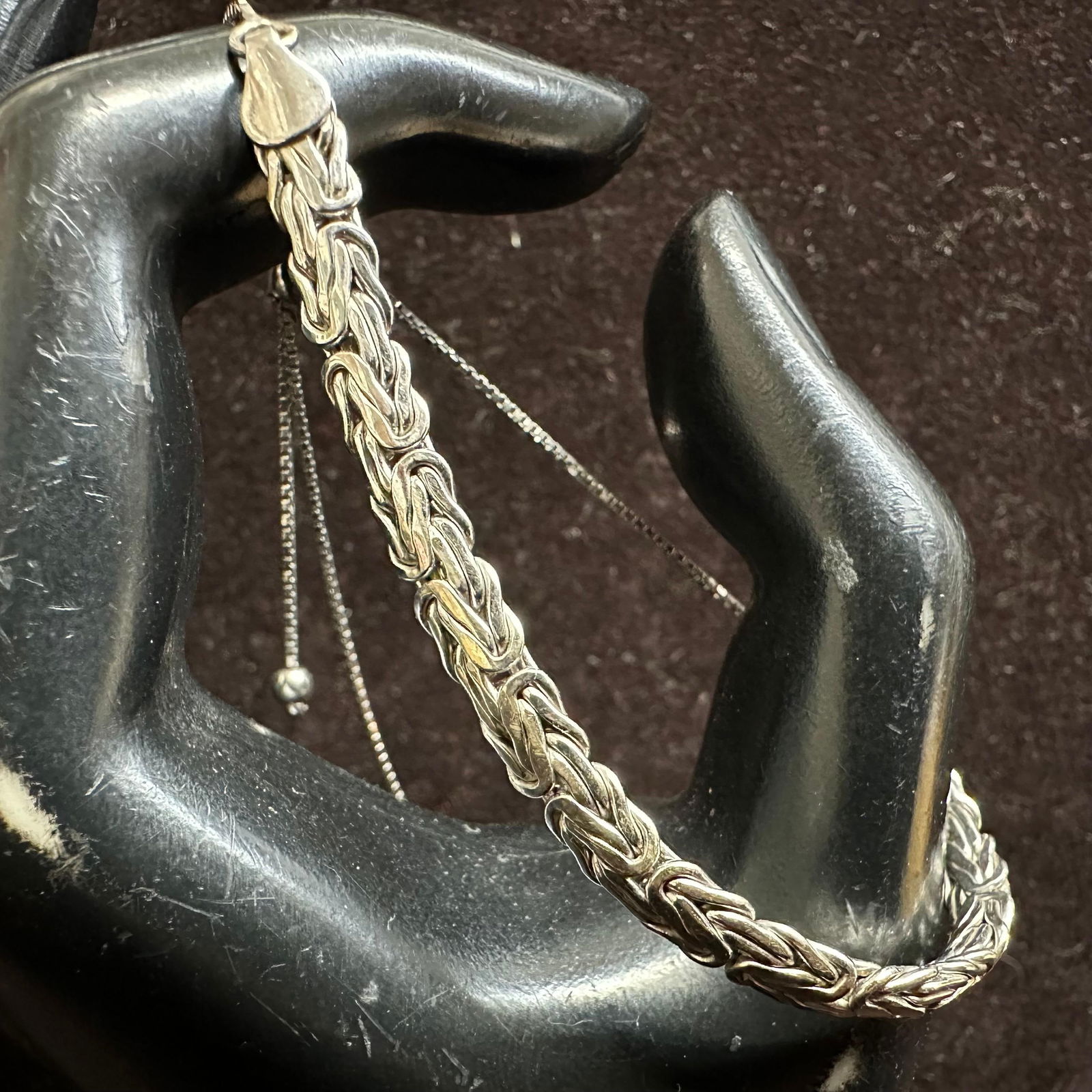 Byzantine Style Link Chain Bolo Sliding Bead Closure Sterling Silver Bracelet P30: This item is in good pre-owned, previously used/displayed condition with noticeable light wear and surface scratches. Please reference all photos for full details. This piece of jewelry has been