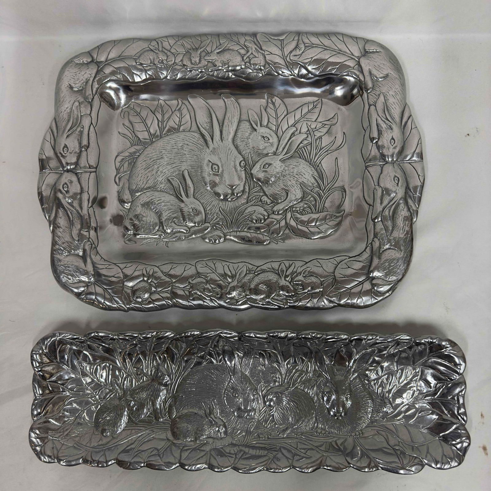 Arthur Court Cast Aluminum Rabbit Bunny Serving Platter Plate Collection Set Lot of Two (1 of 7)