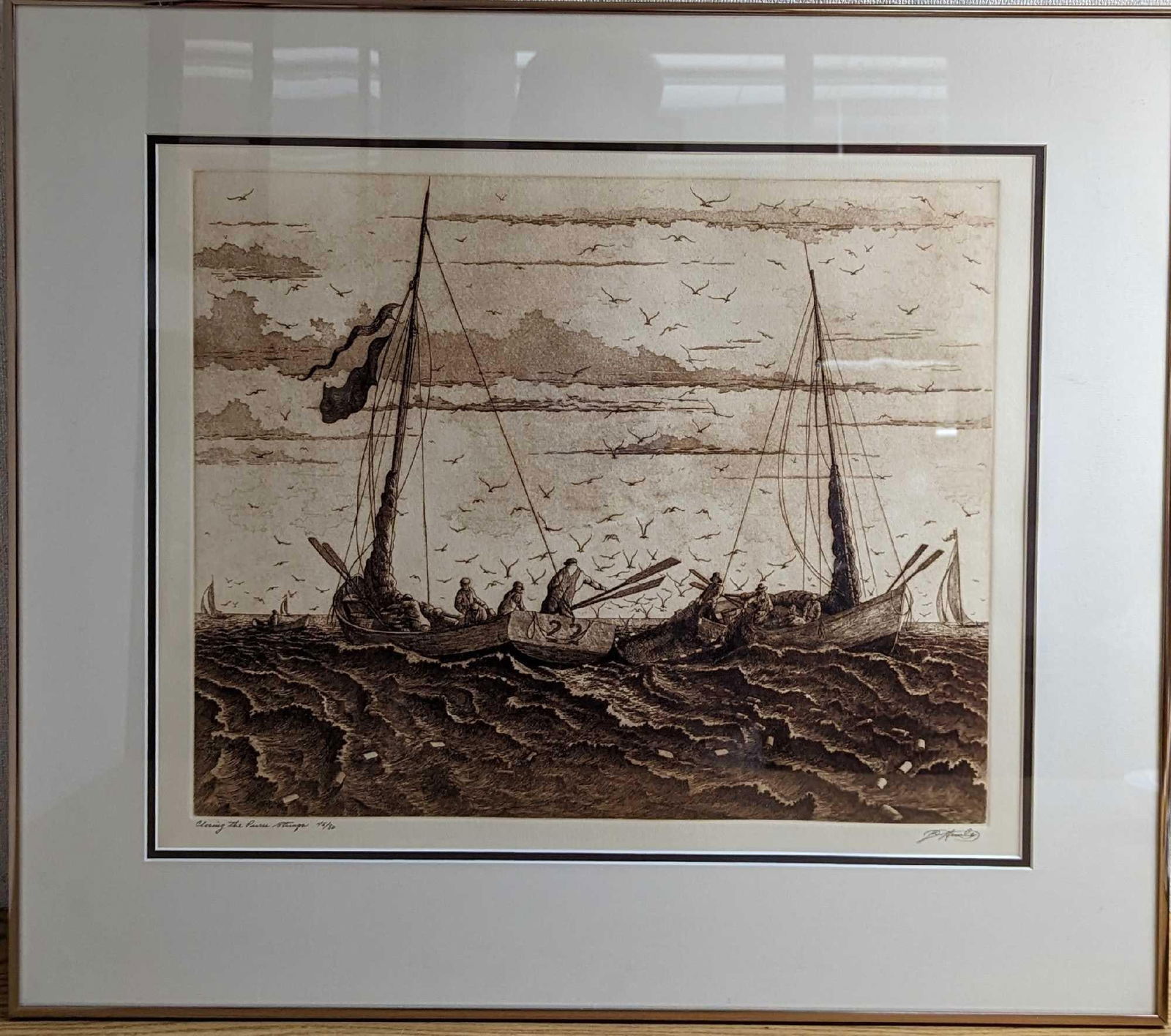 F20 David Hunter Closing The Purse Strings LE Print: F20 David Hunter Closing The Purse Strings LE Print. This one is #45 out of #80. The framed etching print is approx 28" x 3/4" x 24 3/4" and it weighs 9lbs. The print/image is approx 20 3/