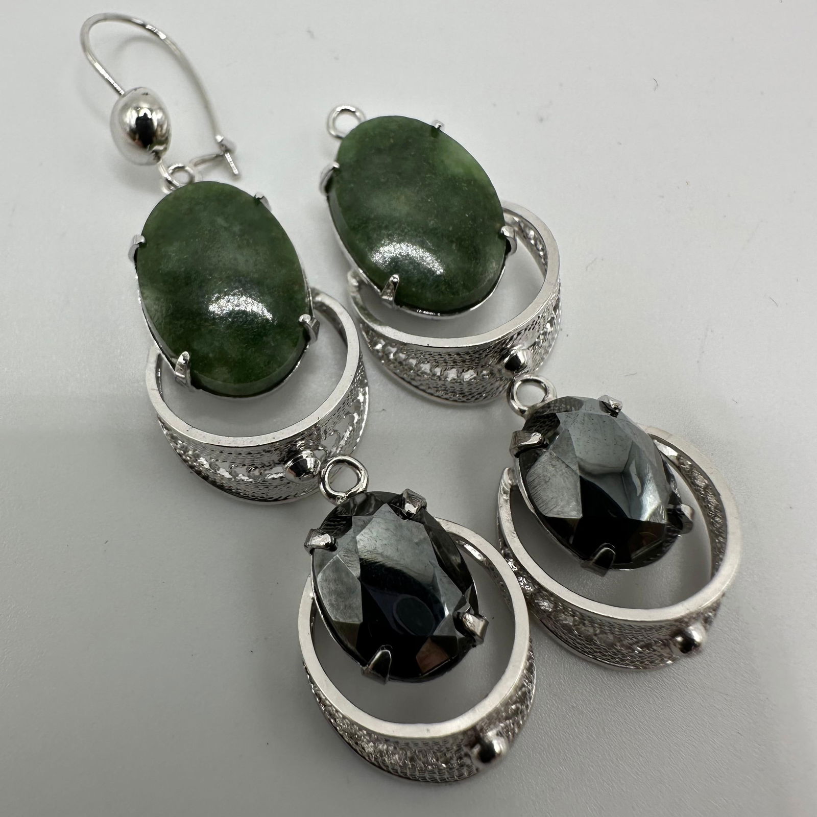Hematite and Green Stone Silver Earrings X24 (1 of 7)