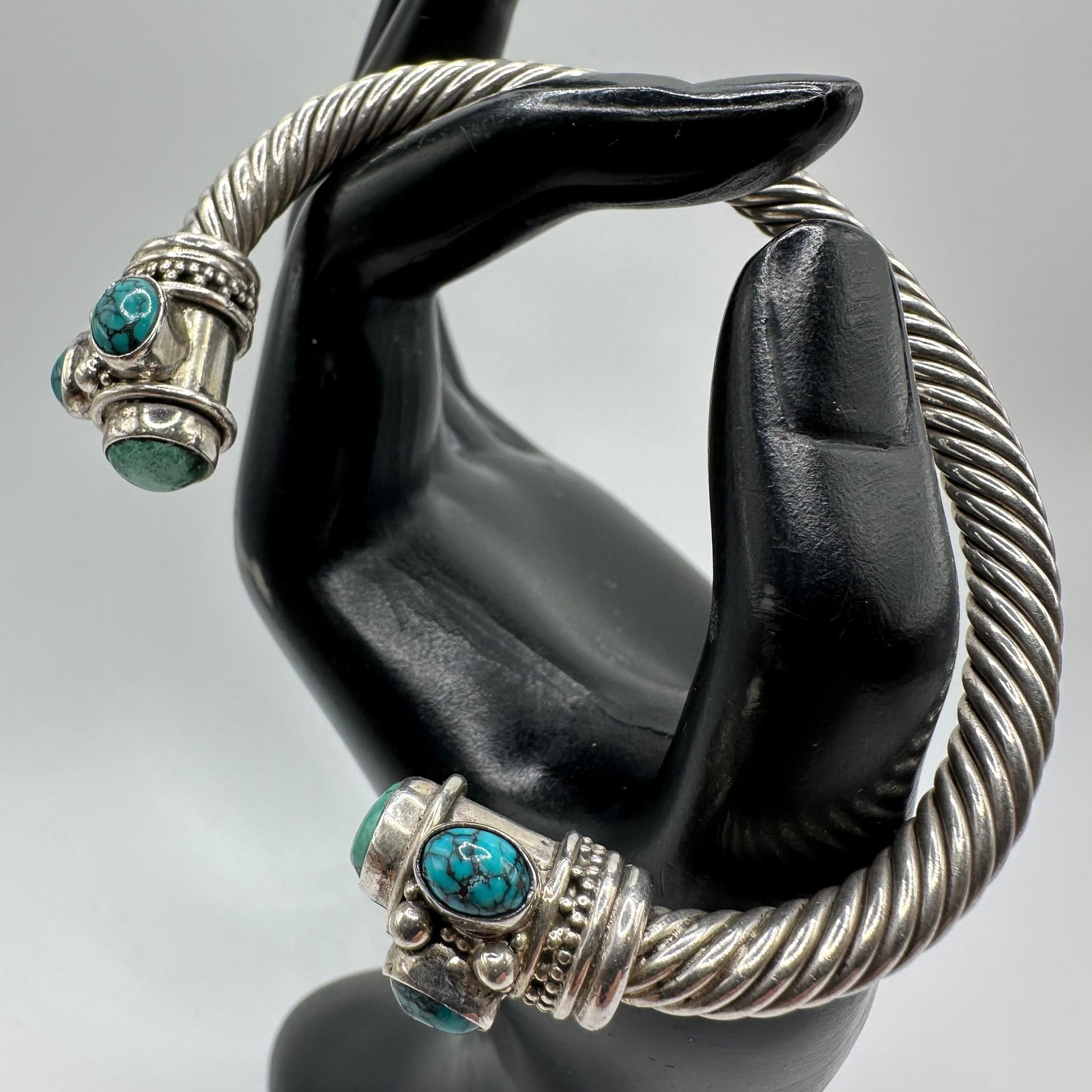Green and Blue Turquoise Cuff Bangle Bracelet Silver Twist Cable Style (1 of 14)