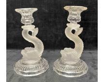 Vintage Pair Of Clear/Frosted Pressed Glass Koi Fish Candle Holders (1 of 10)