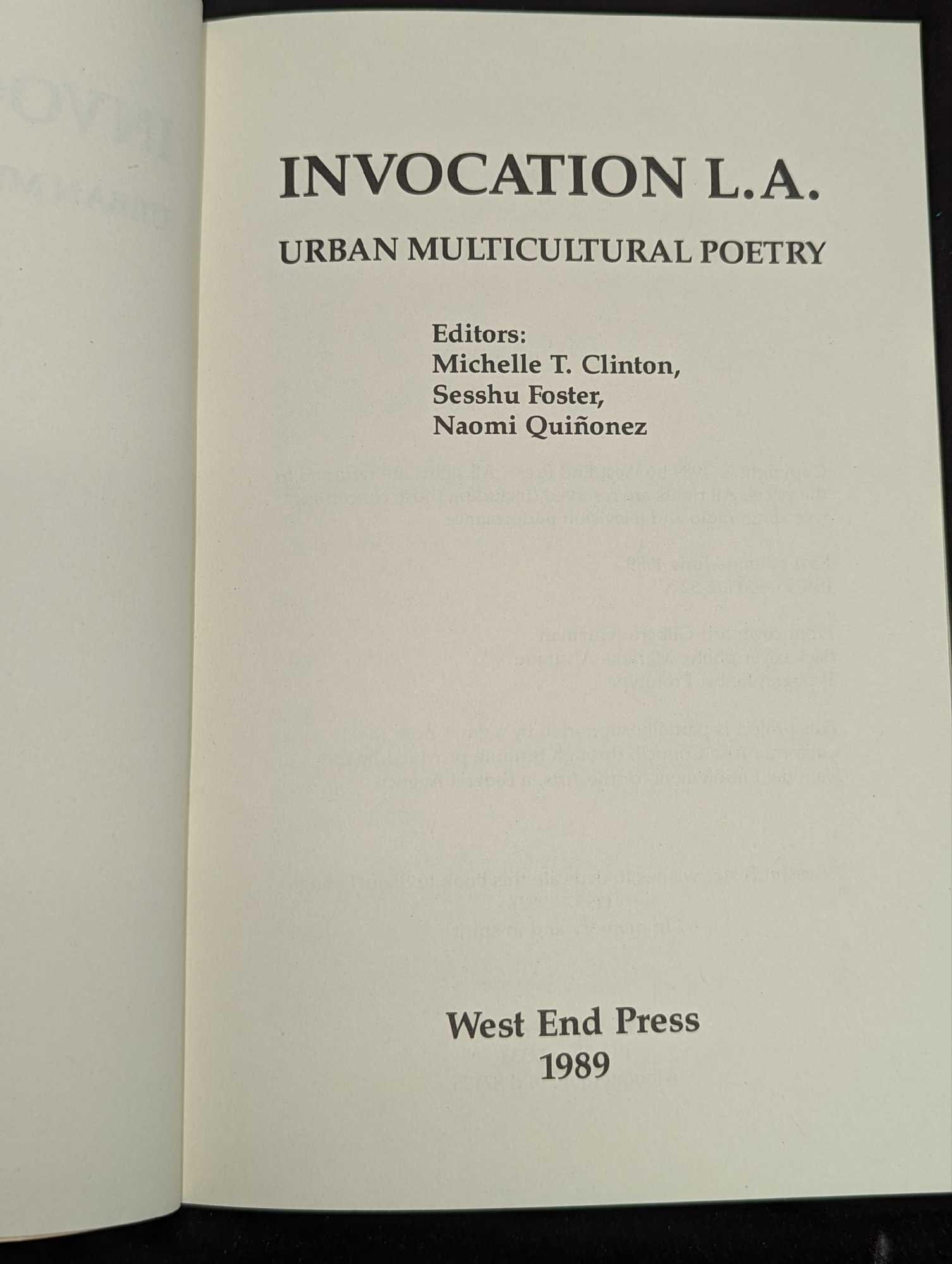Invocation L.A. Urban Multicultural Poetry Paperback - 2