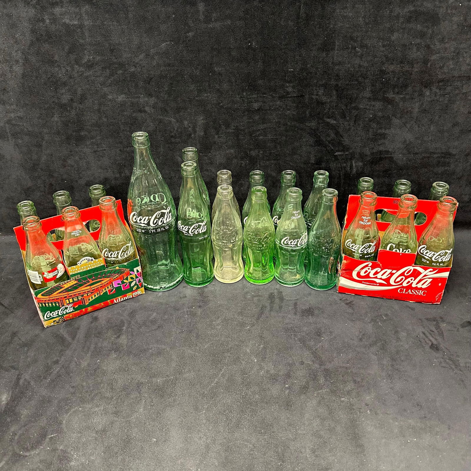 Vintage Coca Cola Green Hue and Clear Glass Bottle Collection Twenty Three Bottles (1 of 11)
