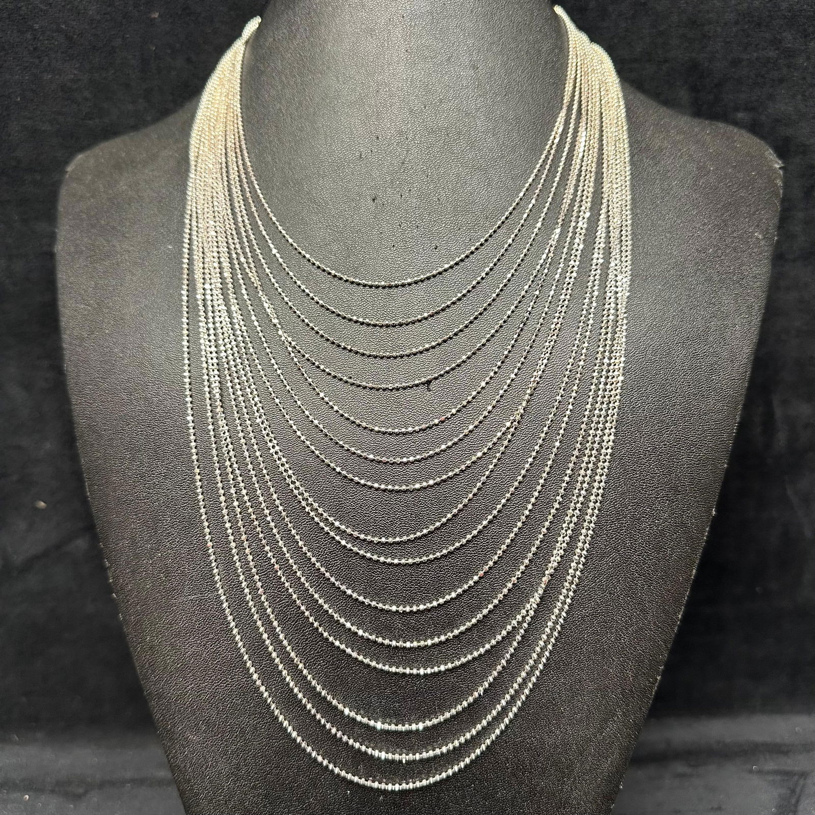 Milor Italy 925 Sterling Silver Graduated Length Multi Strand Beaded Necklace: This item is in good pre-owned, previously used/displayed condition with noticeable light wear and surface scratches. Please reference all photos for full details. This piece of jewelry has been teste