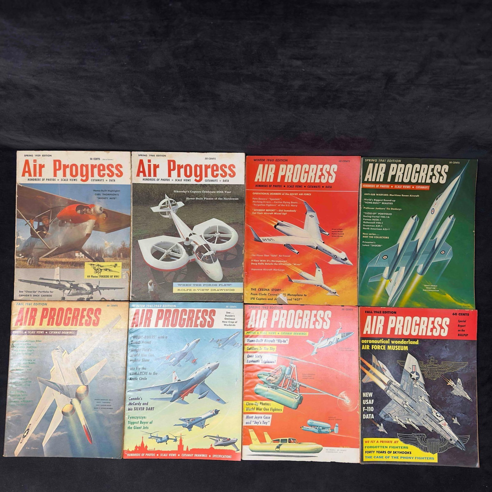 Air Progress Magazine Lot of 8 Eight Magazines Collection Set: Air Progress Magazine Lot of 8 Eight Magazines Collection Set. This Air Progress magazine collection includes several yearly series including 1959, 1960, 1961, and 1962. Each magazine shows light