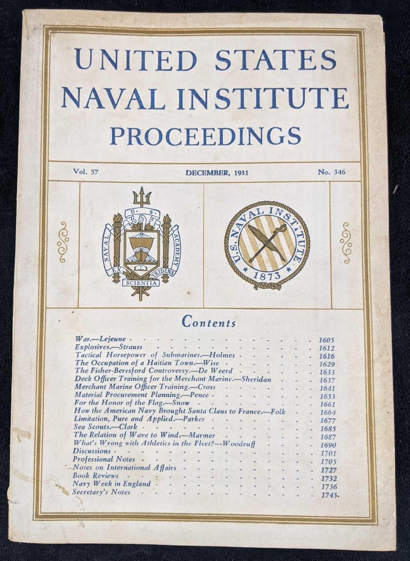 1931 United States Naval Institute Proceedings: 1931 United States Naval Institute Proceedings This lot has almost a full year of the 1931 issues of United States Naval Institute Proceedings. We are just missing February 1931 from the collection. T