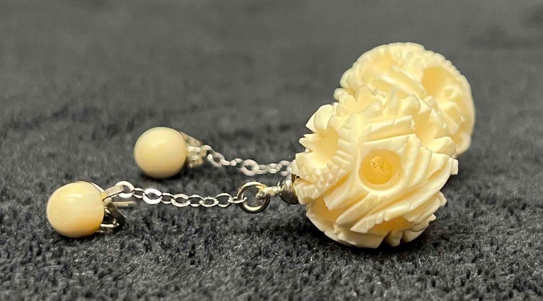Hand Carved Bone Circle Balls Dangle Earrings - 4