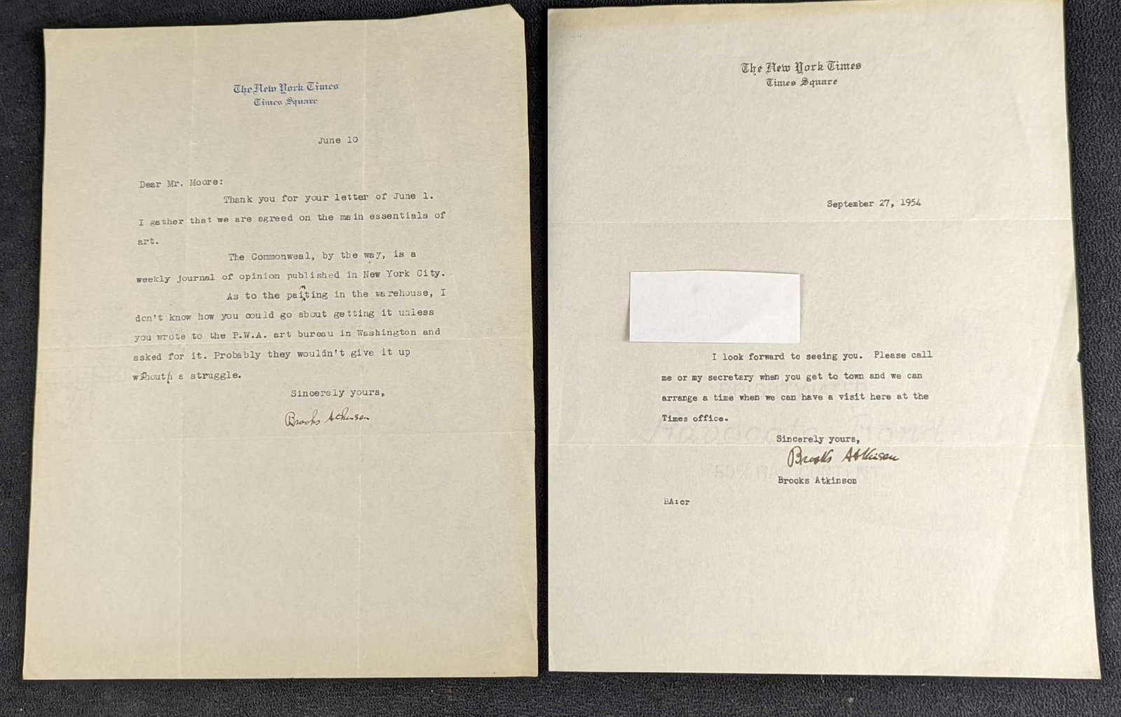 Two Brooks Atkinson Signed Letters