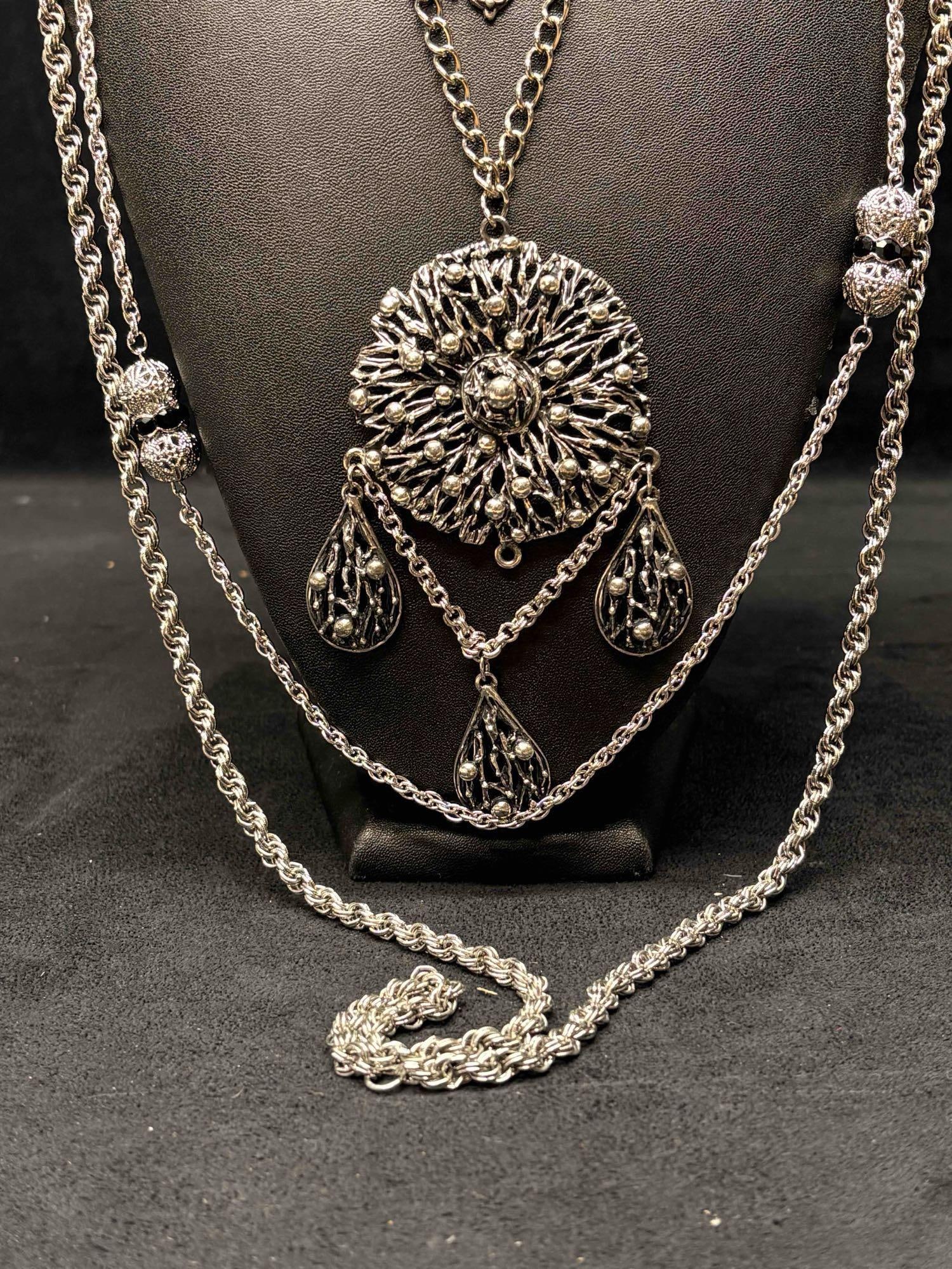 6pc Silver Eccentric Statement Necklace Lot - 2