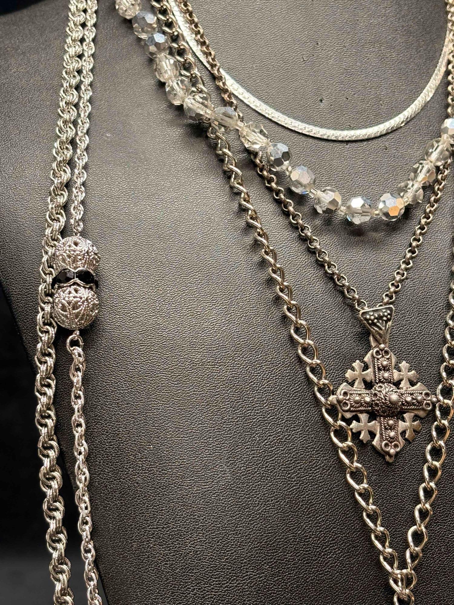 6pc Silver Eccentric Statement Necklace Lot - 6