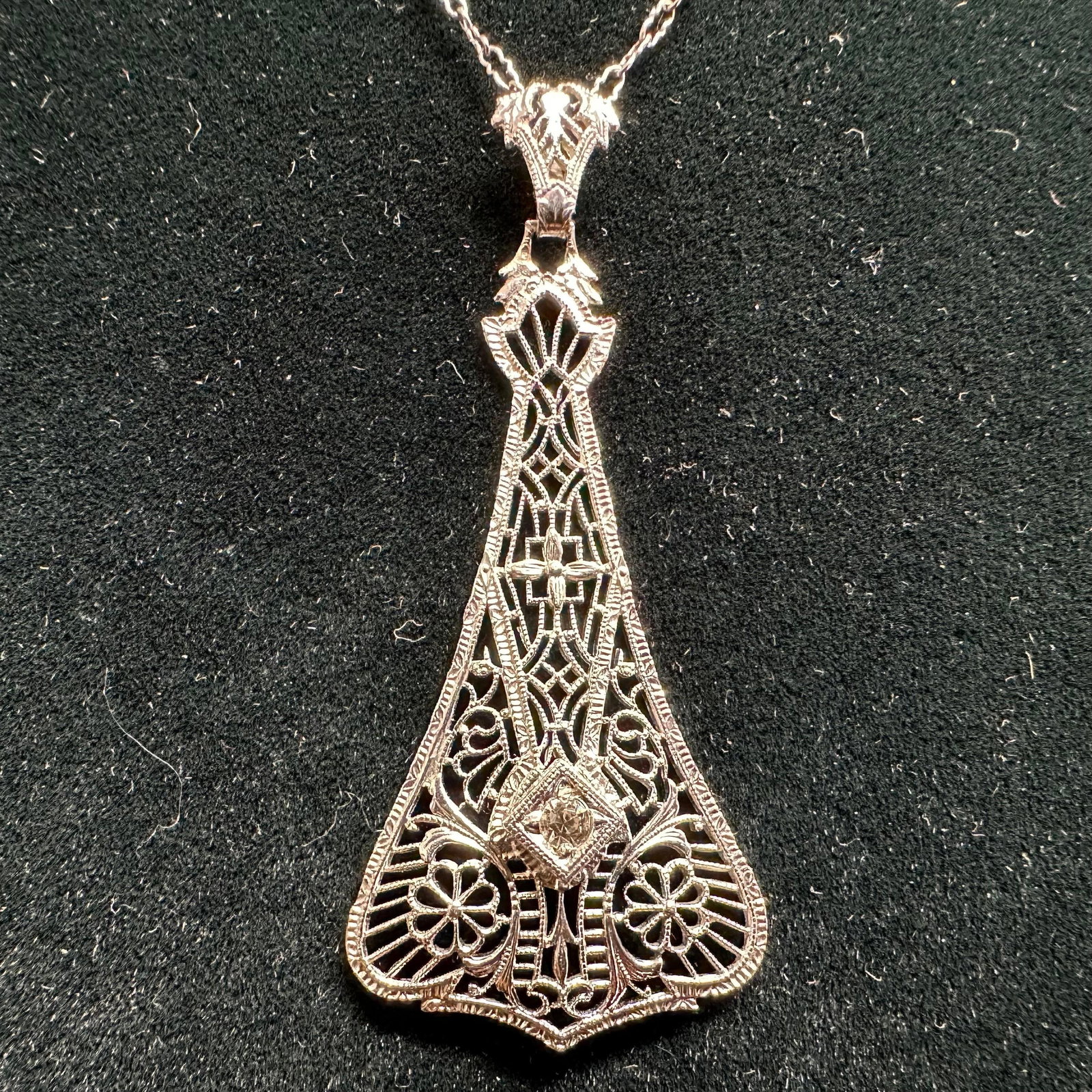 Cubic Zirconia Art Deco Style Intricate Silverwork Pendant Chain Sterling Necklace (1 of 10)