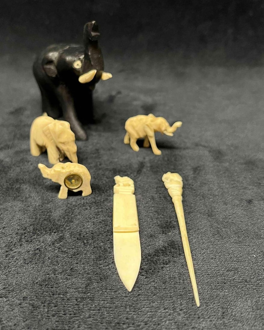 Unique Hand Carved Bone Elephant Bundle - 2