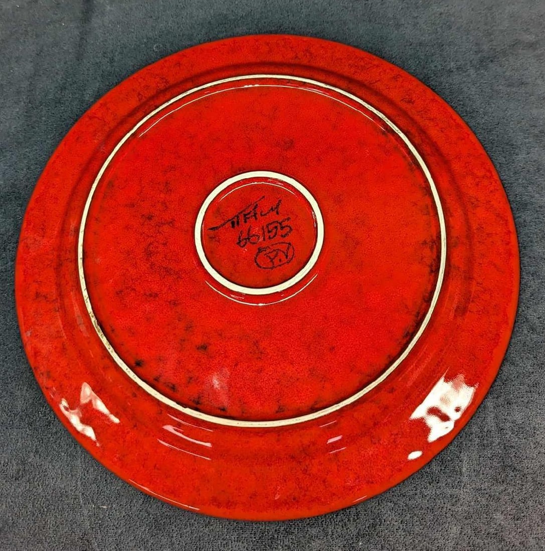 12" Handmade Red Ceramic Platter A - 4