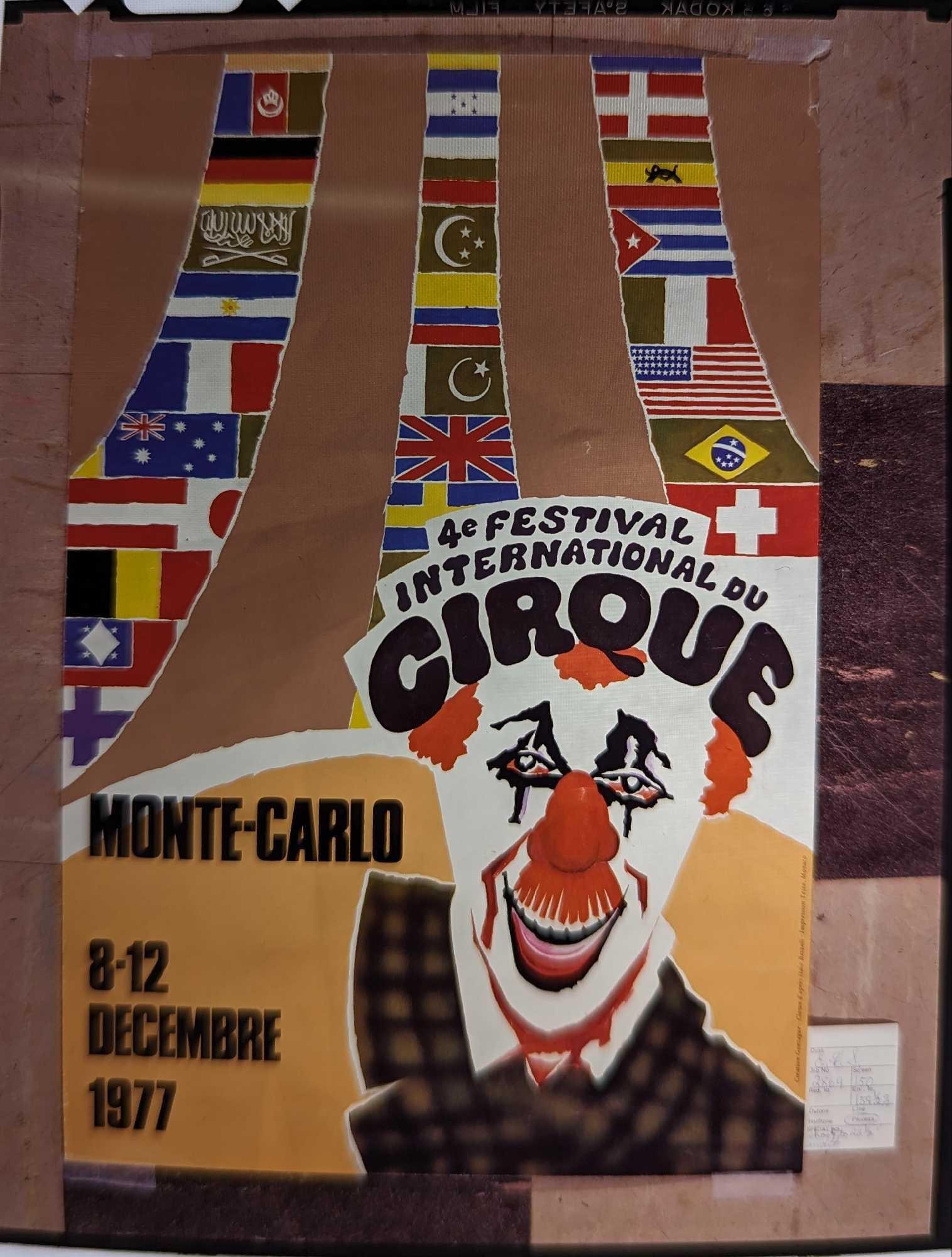 Kodak Transparent 4 X 5 Monte Carlo Clown Poster: Kodak Transparent 4 X 5 Monte Carlo Clown Poster. Here is a 4" x 5" Kodak Transparent of a vintage "Ringling Brothers And Barnum & Bailey Circus" poster of a group of clowns that with the right