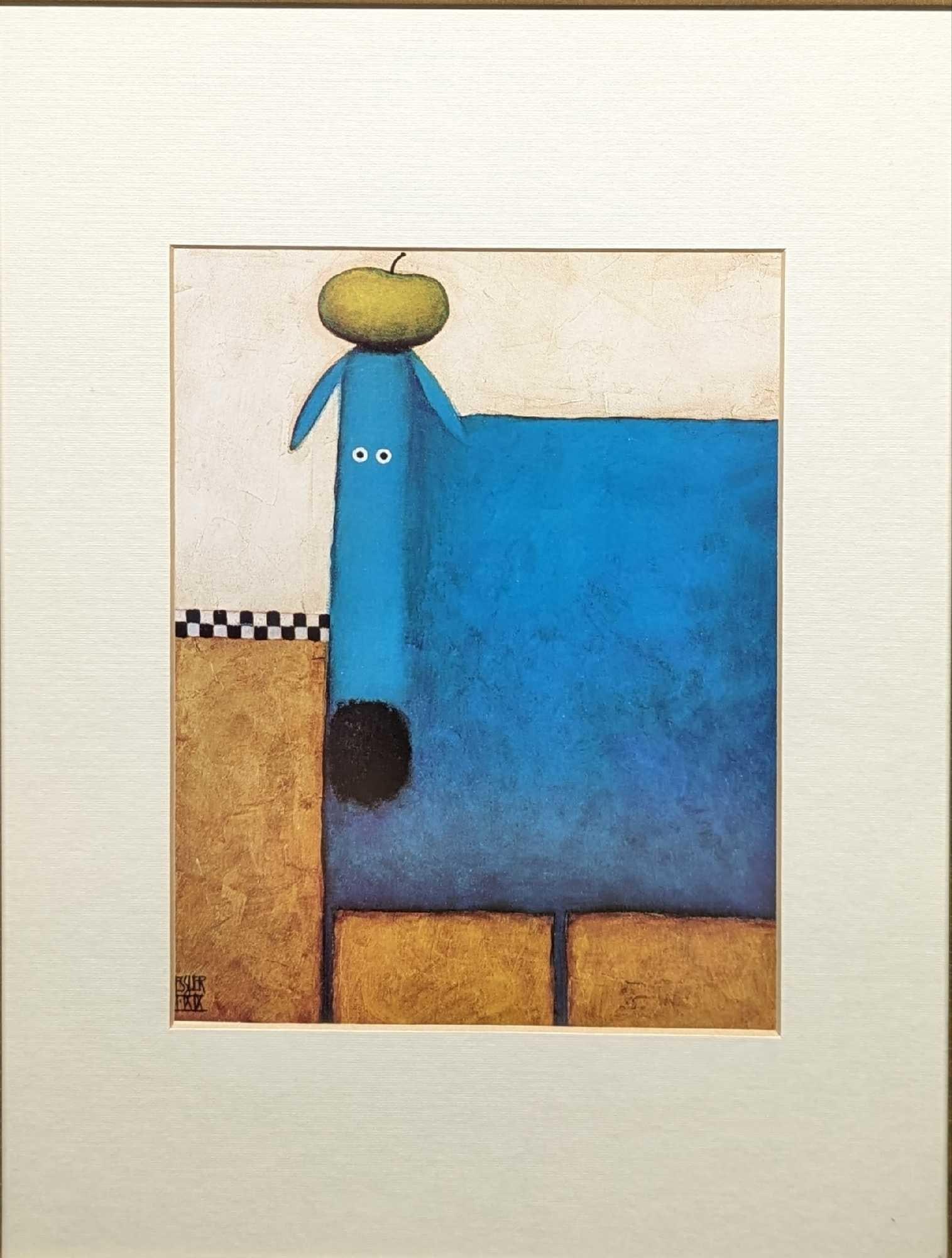 Framed Daniel Patrick Kessler Blue Dog With Apple - 2