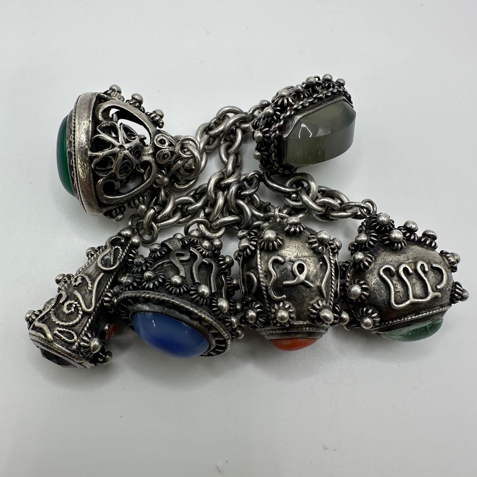 Semi Precious Stones Charm Bracelet Etruscan Revival Style Fob Charms X60 (1 of 9)