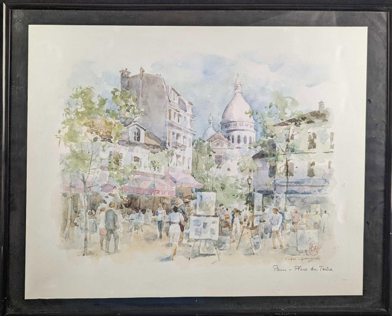 Framed Gu Gongdu Paris Du Tertre Print: Framed Gu Gongdu "Paris Du Tertre" Print. The framed print is approx 20 3/8" x 3/4" x 16 1/2" and it weighs 4lbs. The print itself is approx 17 1/2" x 14". The framed print is in a good, used con