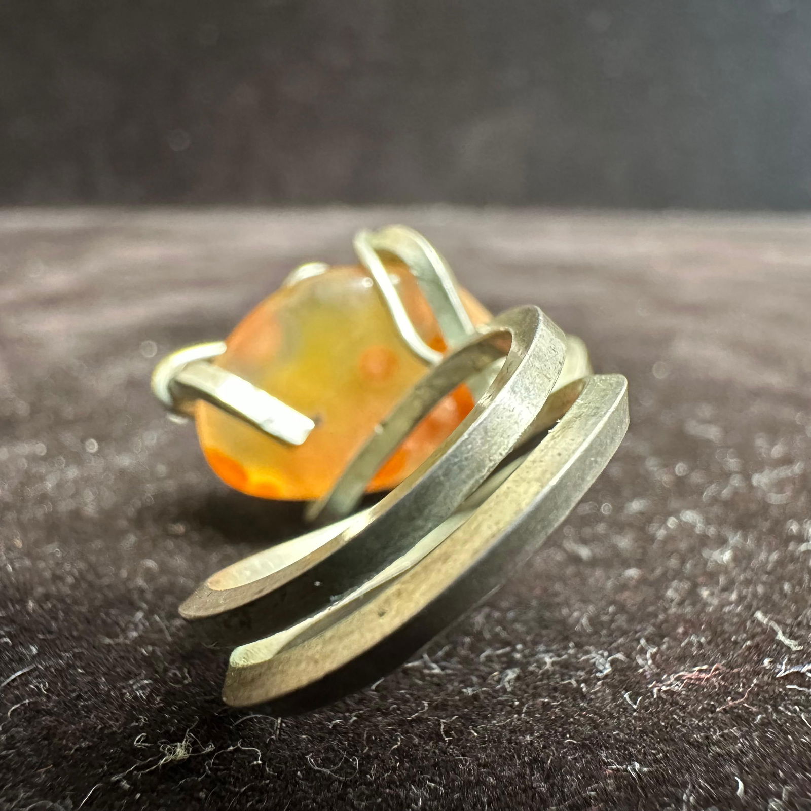 Silverwork Wired Crafted Orange Agate Stone Setting Silver Ring - 8