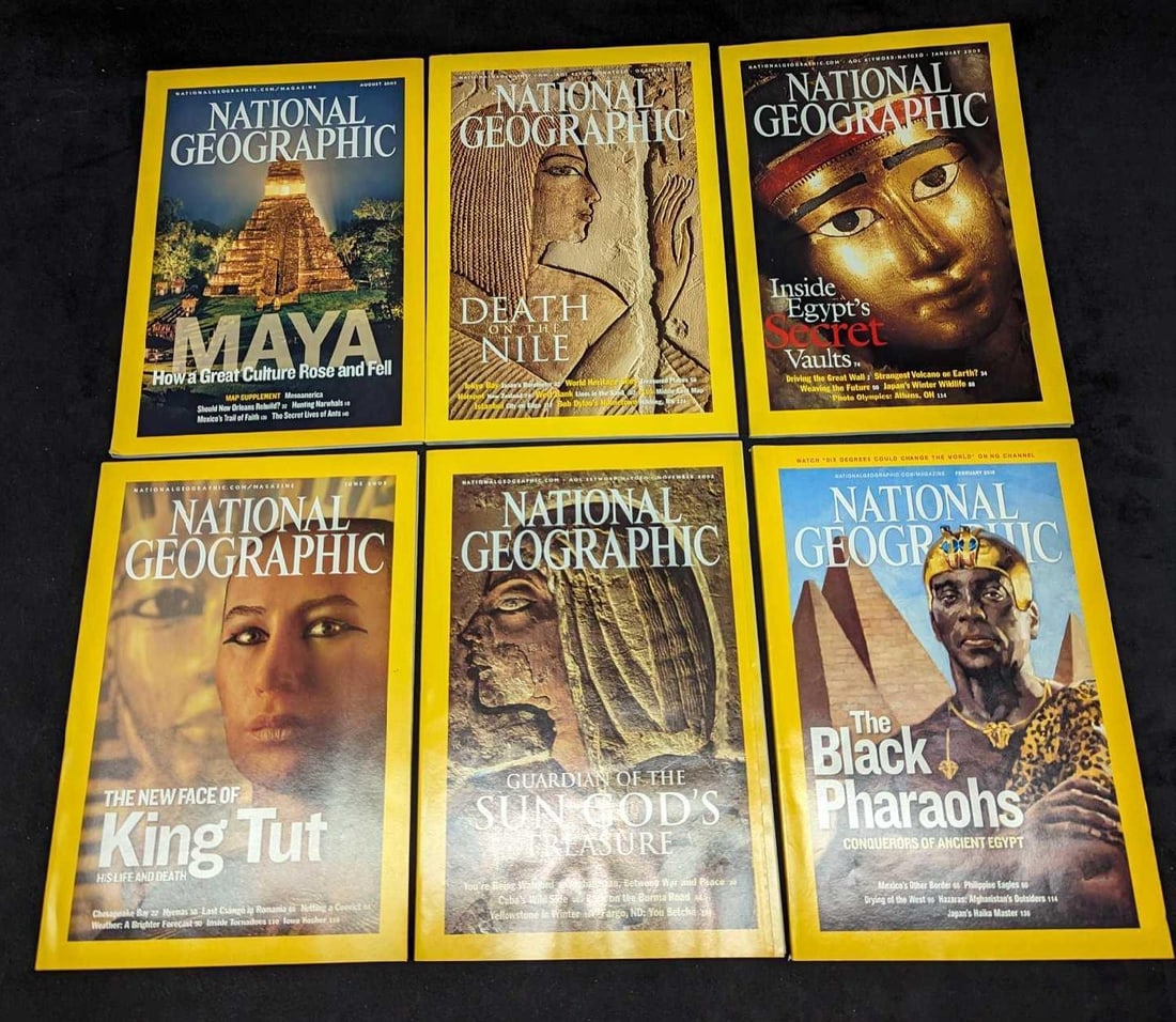 6 Ancient Peoples National Geographic Magazines B: 6 Ancient Peoples National Geographic Magazines. This lot includes: (1) October 2002- Death On The Nile.(1) January 2003 - Inside Egypt's Secret Vaults.(1) August 2007 - Maya How A Great Culture