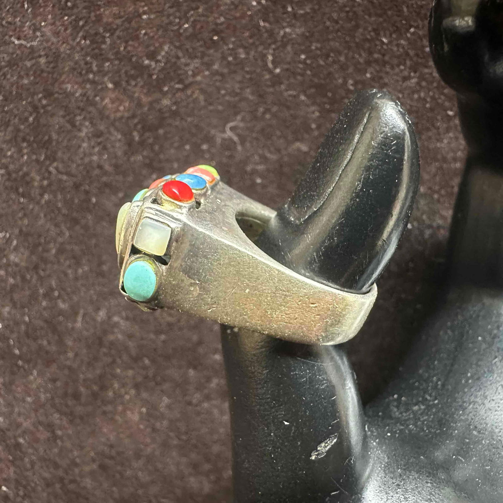 Multi Color Gemstone Cabochons Beaded Setting Sterling Ring Size 7 - 11