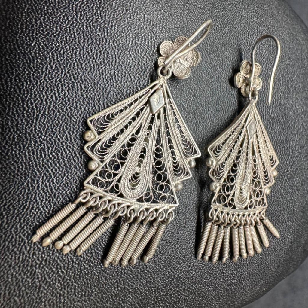 .800 Silver Deco-Style Dangle Earrings - 2