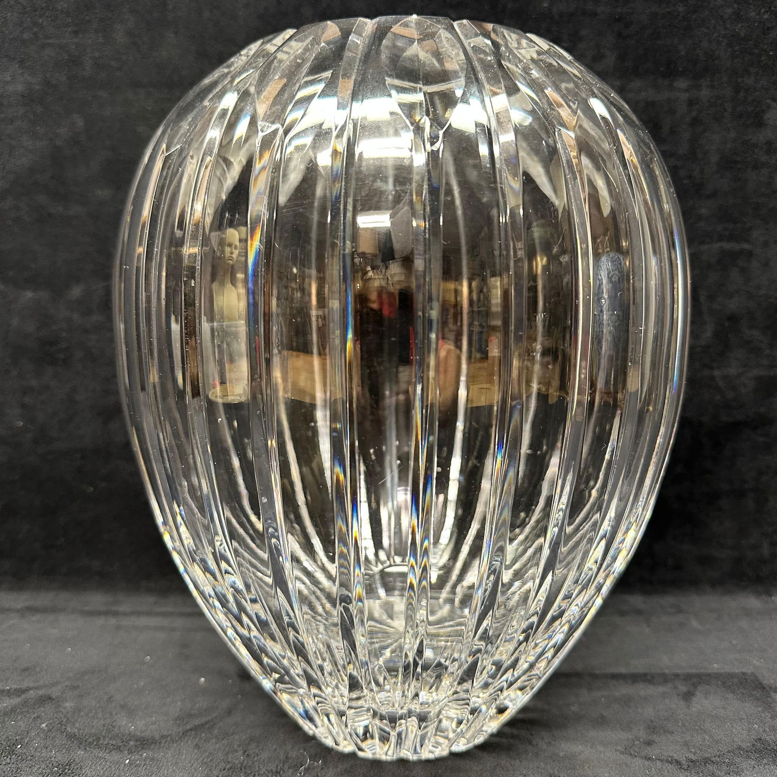 Heavy Cut Crystal Vase with Vertical Fluted Panels and Starburst Base (1 of 7)