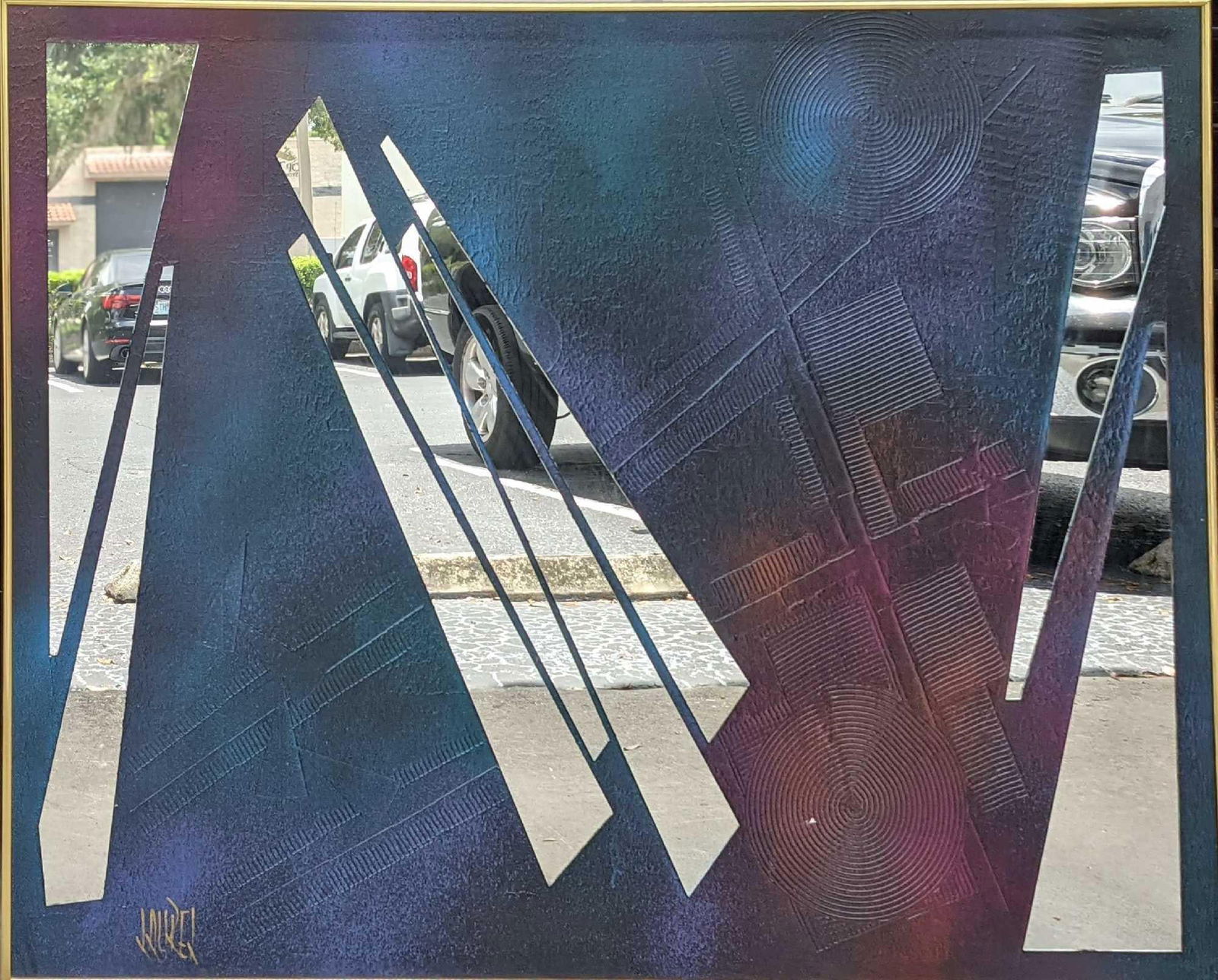 Large Original Acrylic On Panel With Mirrors: Large Original Acrylic On Panel With Mirrors. The artist signed on the bottom left. The original is approx 60" x 1 1/4" x 48" and weighs 17.50lbs. The original is in a good, used condition with some