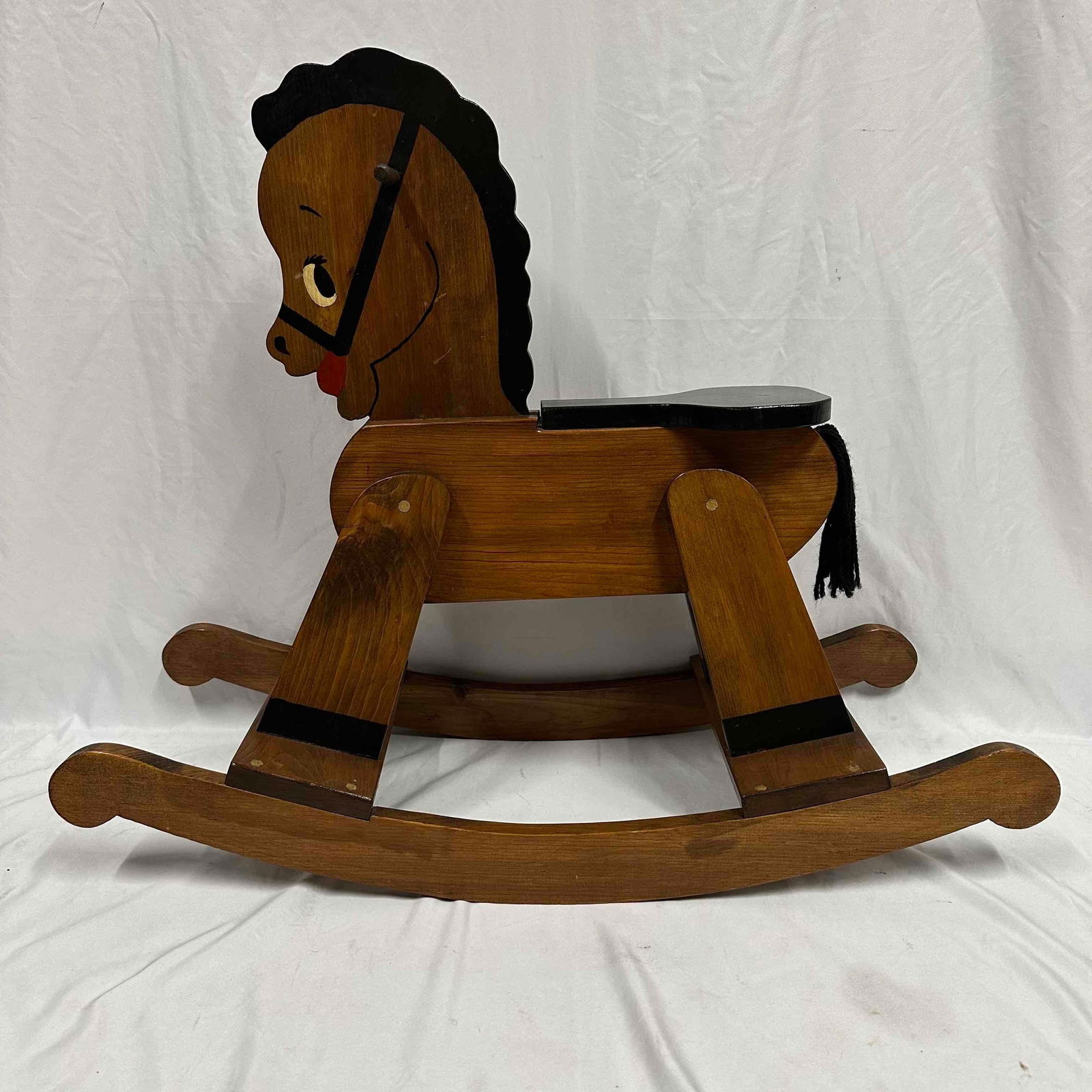 Handcrafted Wooden Rocking Horse with Painted Cartoon Face Modern Design Unmarked (1 of 8)
