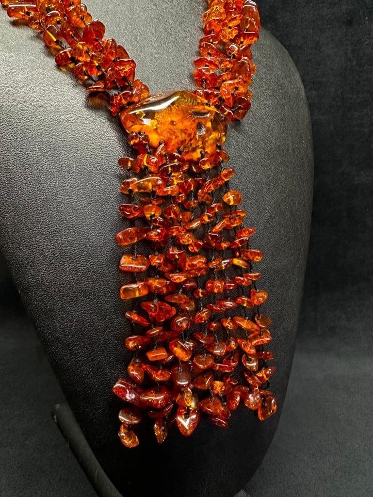 Large Amber String Necklace - 2