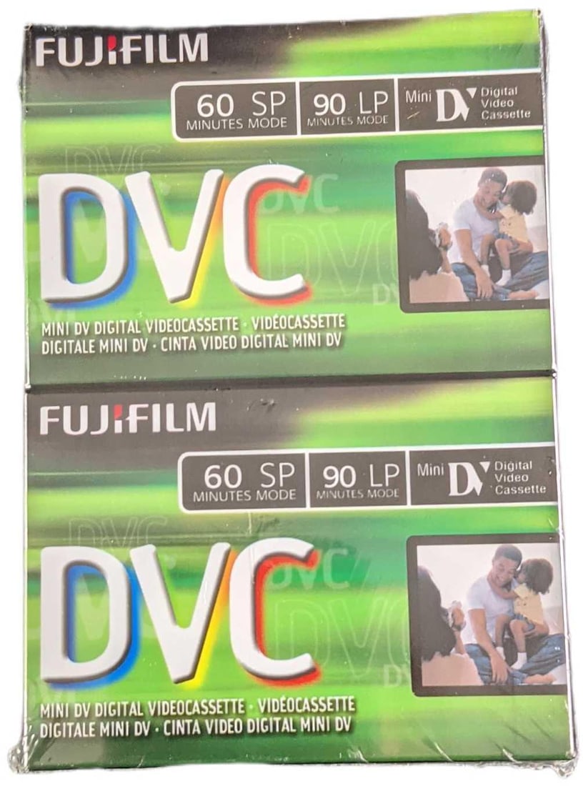 2 Sealed Fujifilm DVC Mini DV Video Cassettes: Two Sealed Fujifilm DVC Mini DV Video Cassettes (60 Min SP mode 90 Min LP Mode). Still factory sealed. The package is approx 2 3/4" x 5/8" x 4" and weighs under one pound at 0.16lb. The package i