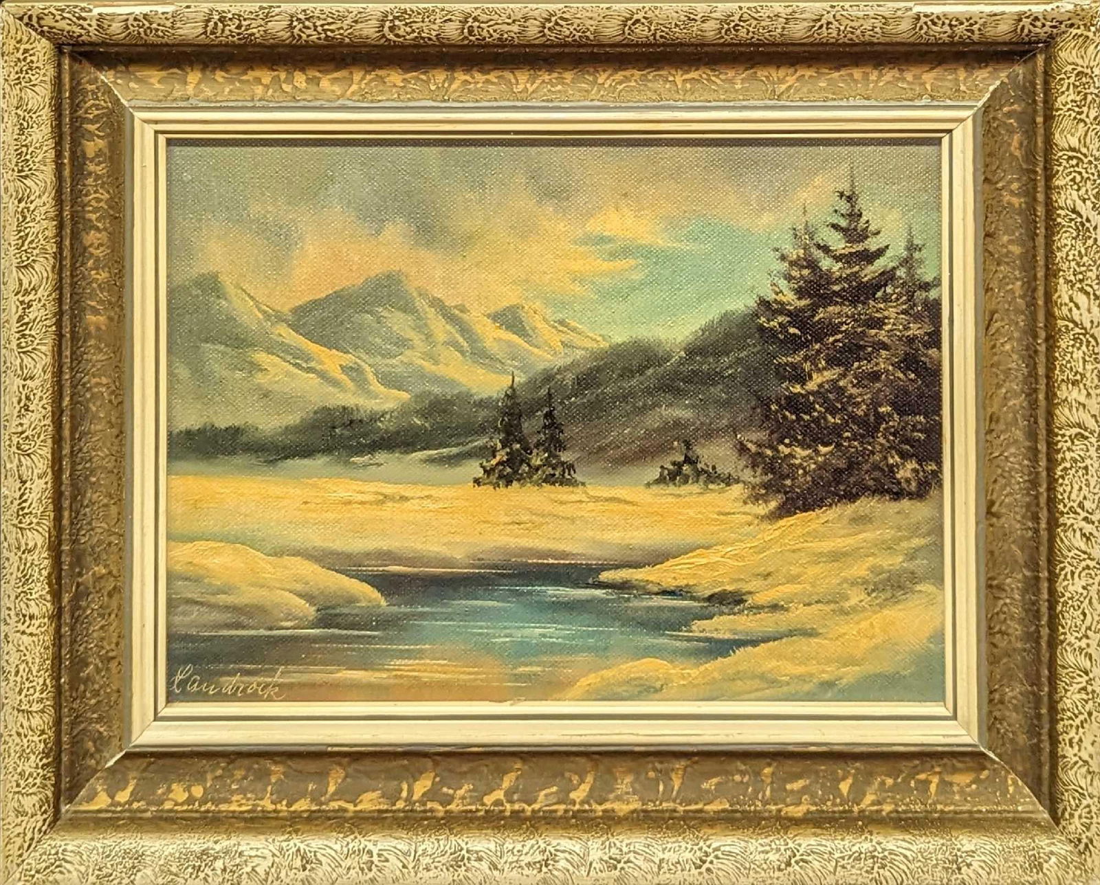 Framed Original Oil On Canvas Mountain Landscape (1 of 6)