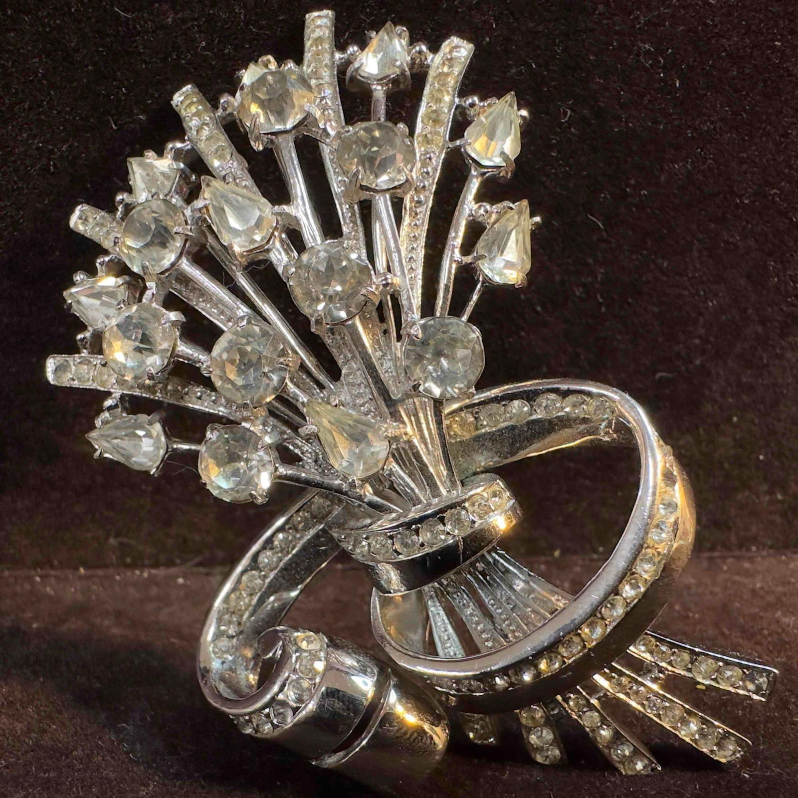 Vintage Coro Craft Sterling Silver Clear Rhinestone Flower Pin Brooch: This piece of jewelry has been tested and researched prior to listing. Please view all our pictures as they are part of our description. DETAILS: Metal - Sterling Silver Color - Silver Stones - Yes