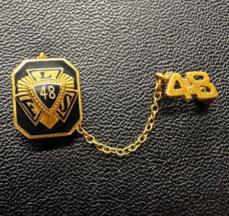 10k Gold Volunteer Fire Service Pin: This piece of jewelry has been tested and researched prior to listing. Please view all our pictures they are part of our description. DETAILS: Metal - 10k Gold Color - Yellow/Gold Stones - Enamel Hal