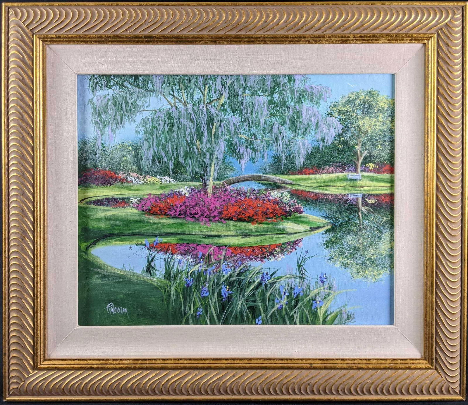 Original Acrylic Painting by Nancy Raborn Signed: Original Acrylic Painting by Nancy Raborn Signed This original acrylic is a beautiful piece by Nancy Raborn. Nancy is known for her lush Florida landscapes and golf course paintings. This piece is