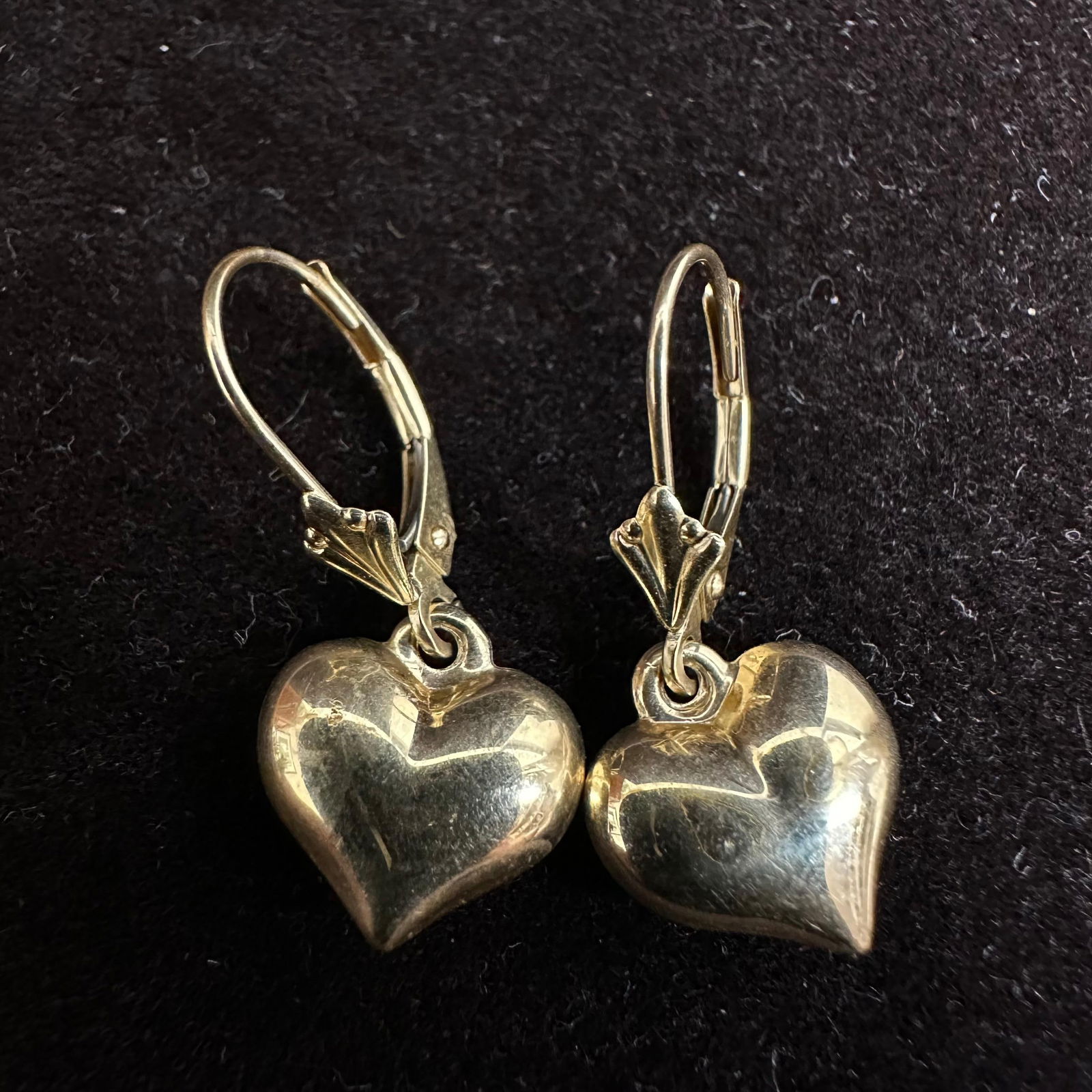 14K Gold Puffed Heart Drop Leverback Closure Earrings (1 of 4)
