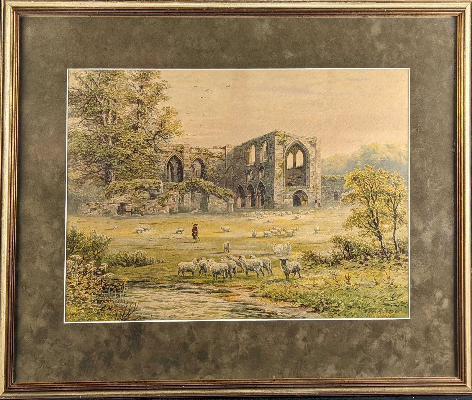 Vintage Framed Ruins of Furness Abbey Print: Vintage Framed Ruins of Furness Abbey Print. The framed print is approx 27 1/2" x 1" x 23" and it weighs 7lbs. The print is approx 19 1/2" x 14 1/2". The framed print is not signed by the artist and i