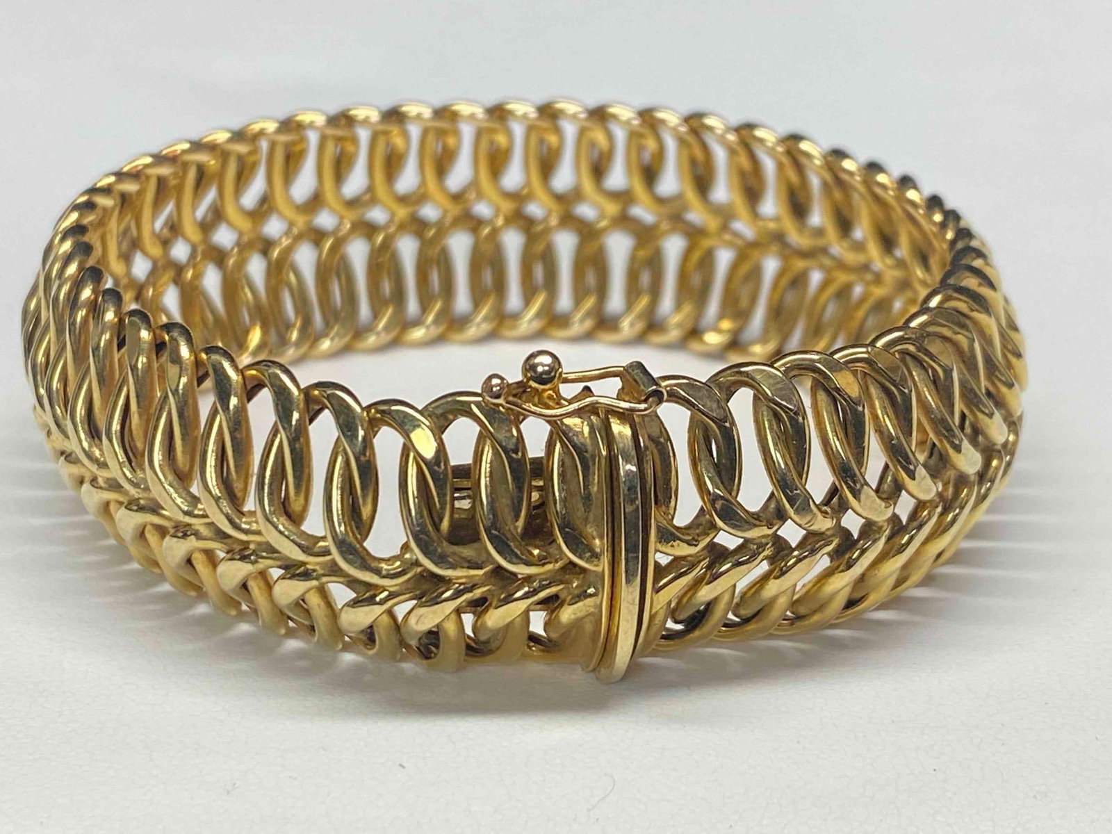 Vintage A.H. Italy 14K Gold Chainmail Bracelet: Vintage A.H. Italy 14K Gold Chainmail Bracelet The following Vintage treasure has been tested and researched prior to listing. Please view all our pictures prior to bidding they are part of our descr