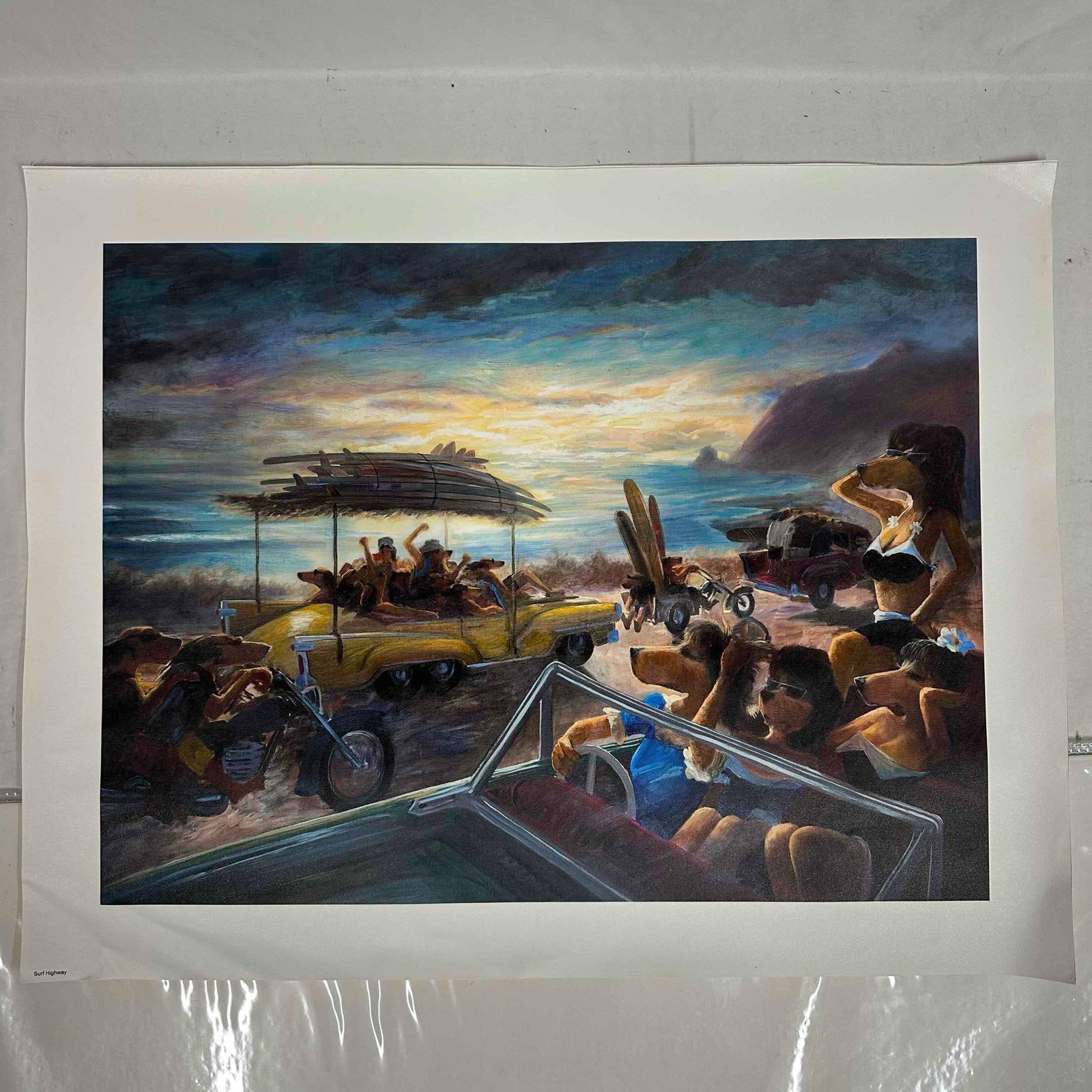 Ivan Clarke Lonely Dog Series Surf Highway Small Giclee on Canvas: Ivan Clarke Lonely Dog Series Surf Highway Small Giclee on Canvas. Giclee on canvas print titled Surf Highway by Ivan Clarke. This small (23 3/4" x 18") art piece is a high quality print after