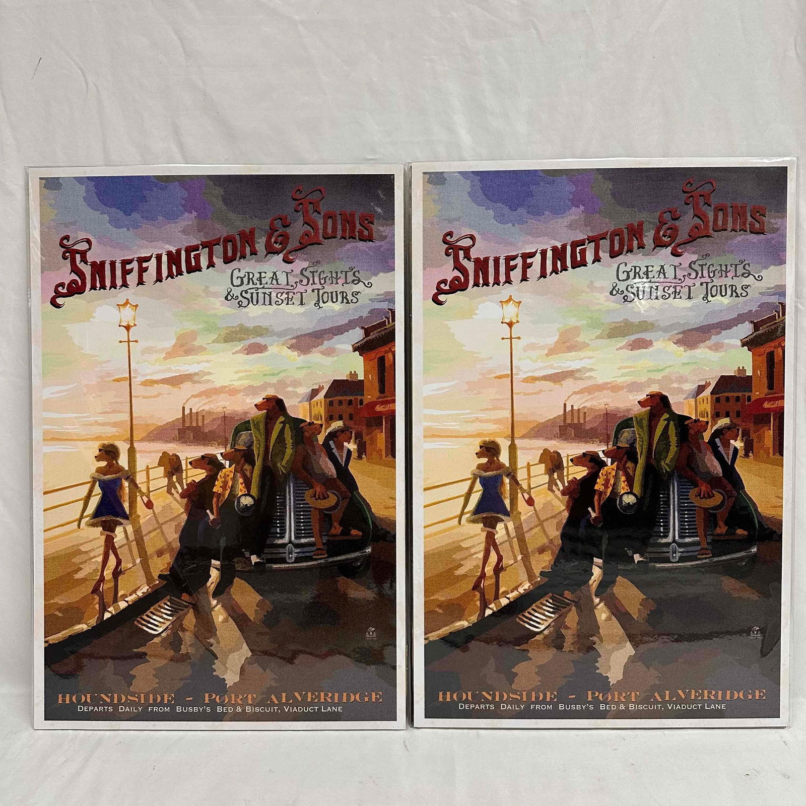 Lonely Dog Series Vintage Style The Blue Dress Poster Set: Lonely Dog Series Vintage Style The Blue Dress Poster Set. These small screen print art posters are part of original's from Clarke's famous Lonely Dog series. These items are in like new, prev