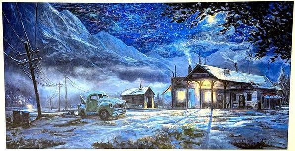 Ivan Clarke "Blizzard Valley Store" Medium Giclée: Ivan Clarke "Blizzard Valley Store" Medium Giclée Giclee on canvas print of Blizzard Valley Store by Ivan Clarke. Comes in the original tube. This medium (30 x 22) piece is a high quality pr