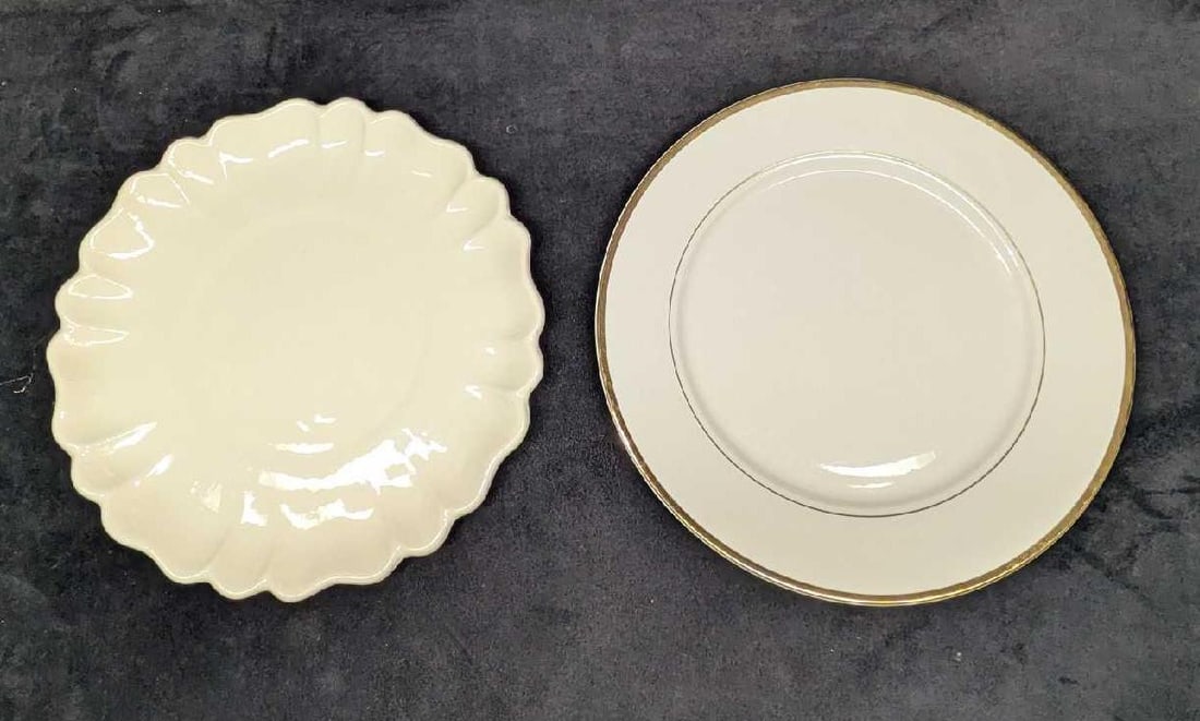 2 Pottery And China 12" Serving Trays: 2 Pottery And China 12" Serving Trays. This lot includes: (1) Pottery White Platter. This is approx 12" x 12" x 1". This is not marked, but it may be done by Hall California