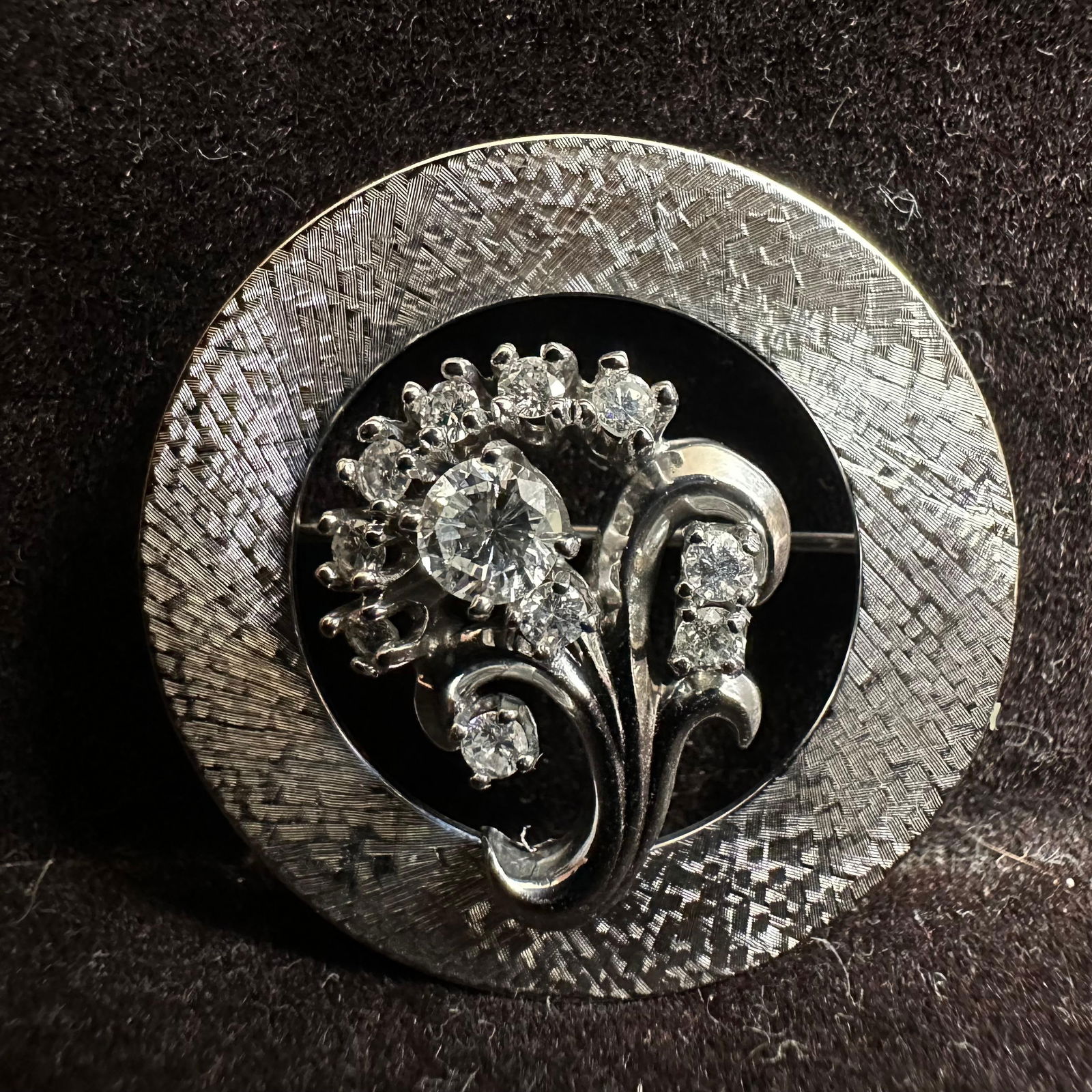 14K White Gold Brooch with Floral Bouquet Motif Round Accent Diamonds Eleven Stones (1 of 7)