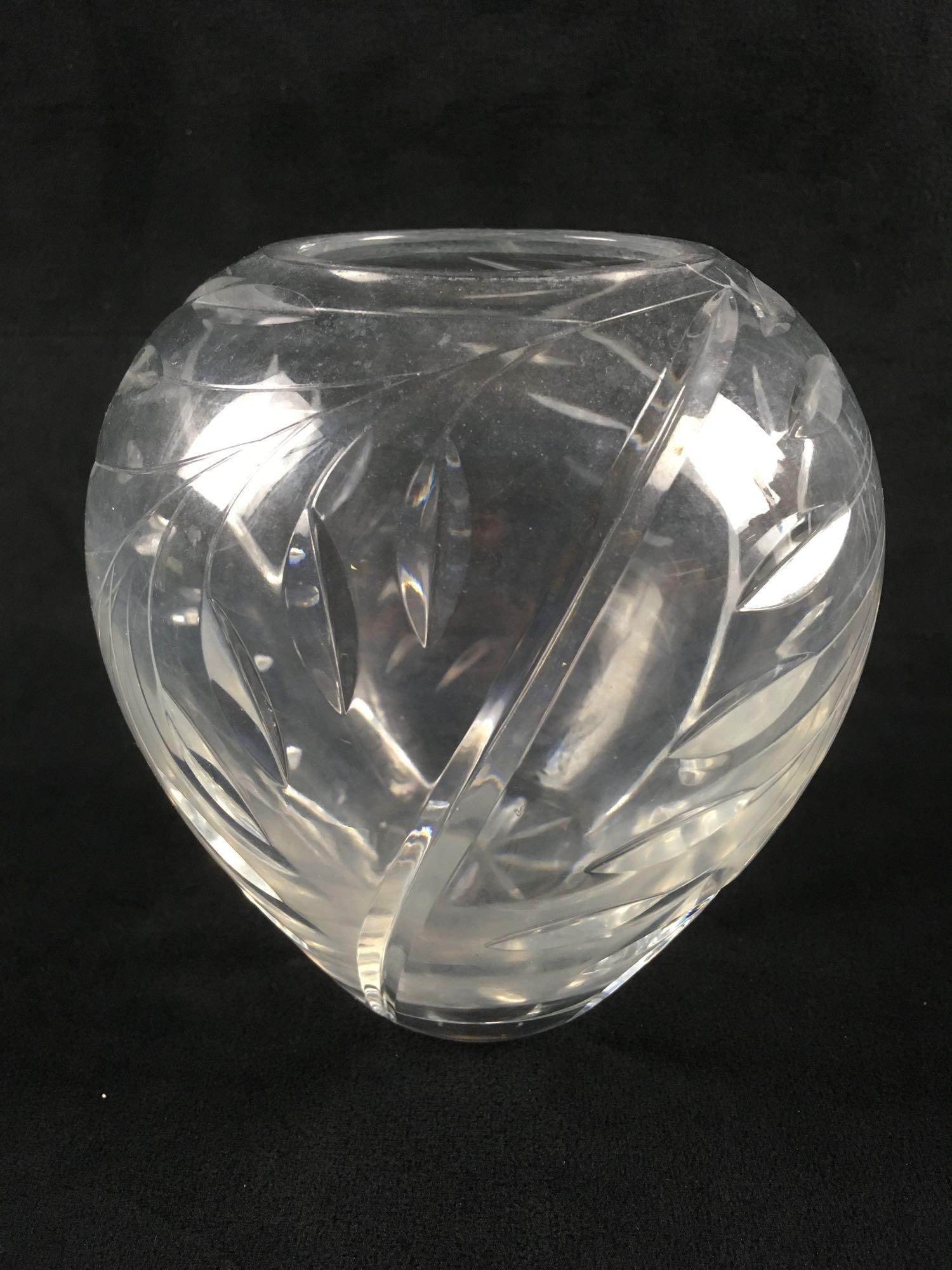 Cut Crystal Leaf Design Vase - 2