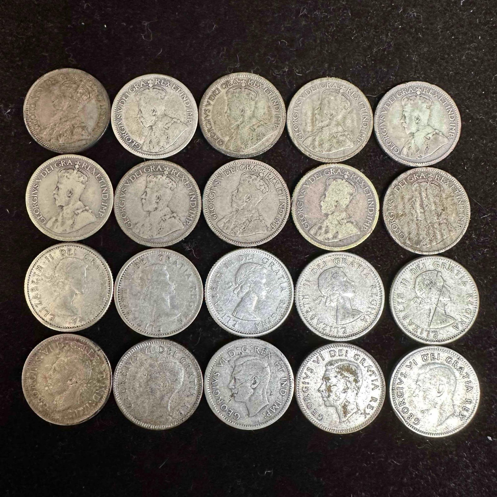 Canada Dime 10 Cent Silver Coin Collection Twenty Canadian Dimes Coins .800: These coins have been tested and researched to the best of our ability prior to listing. Please view photos, as they are a part of the condition. DETAILS: Metal - .800 Silver Tested - Yes Size - 18.0