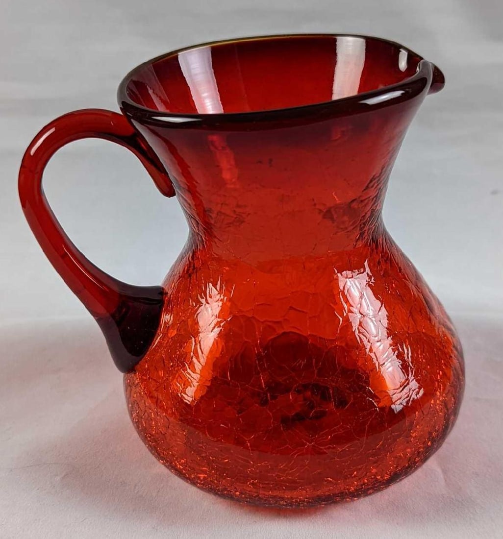 Vintage Red Crackle Glass Small Pitcher Creamer (1 of 6)