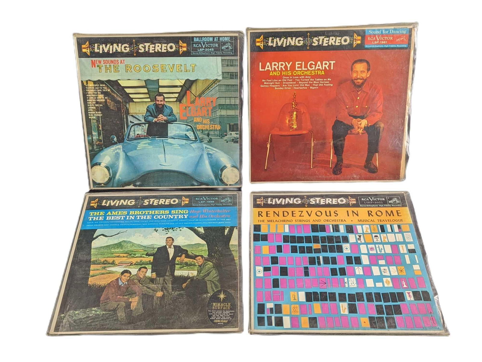 Ames Brothers Larry Elgart Melachrino Strings LP Records: This lot includes: (1) The Ames Brothers Sing The Best In The Country. This was released by RCA Victor in 1959.(1) The Melachrino Strings And Orchestra: Rendezvous In Rome. This was released by RCA