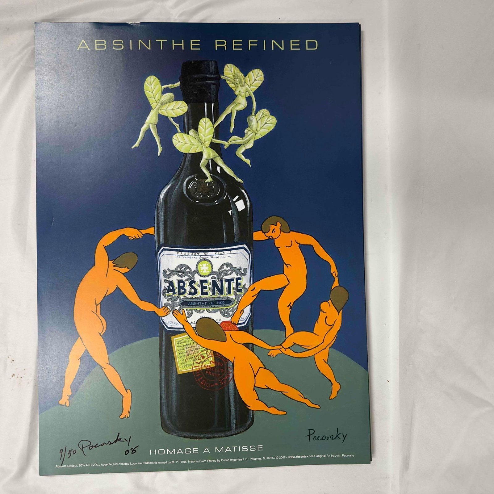 Absinthe Ad Poster Homage A Matisse By John Pacovsky Hand Signed Numbered Collection: Absinthe Ad Poster Homage A Matisse By John Pacovsky Hand Signed Numbered Collection. A few posters missing from numerical set of 50 but more than 30 included. This entire collection includes hand sig