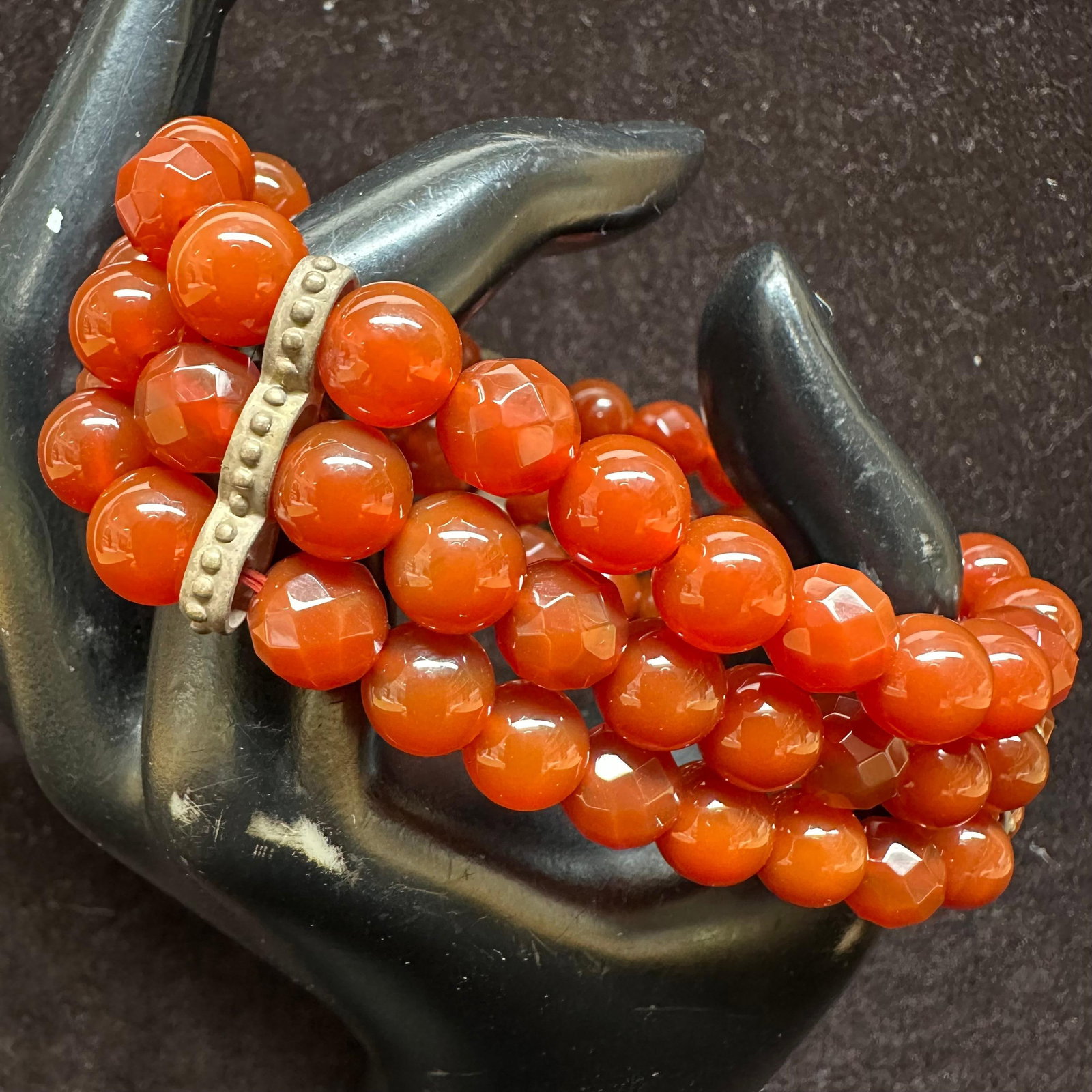 Carnelian Beaded Stretch Sterling Silver Accents X7: This item is in good pre-owned, previously used/displayed condition with noticeable light wear and surface scratches. Please reference all photos for full details. This piece of jewelry has been teste