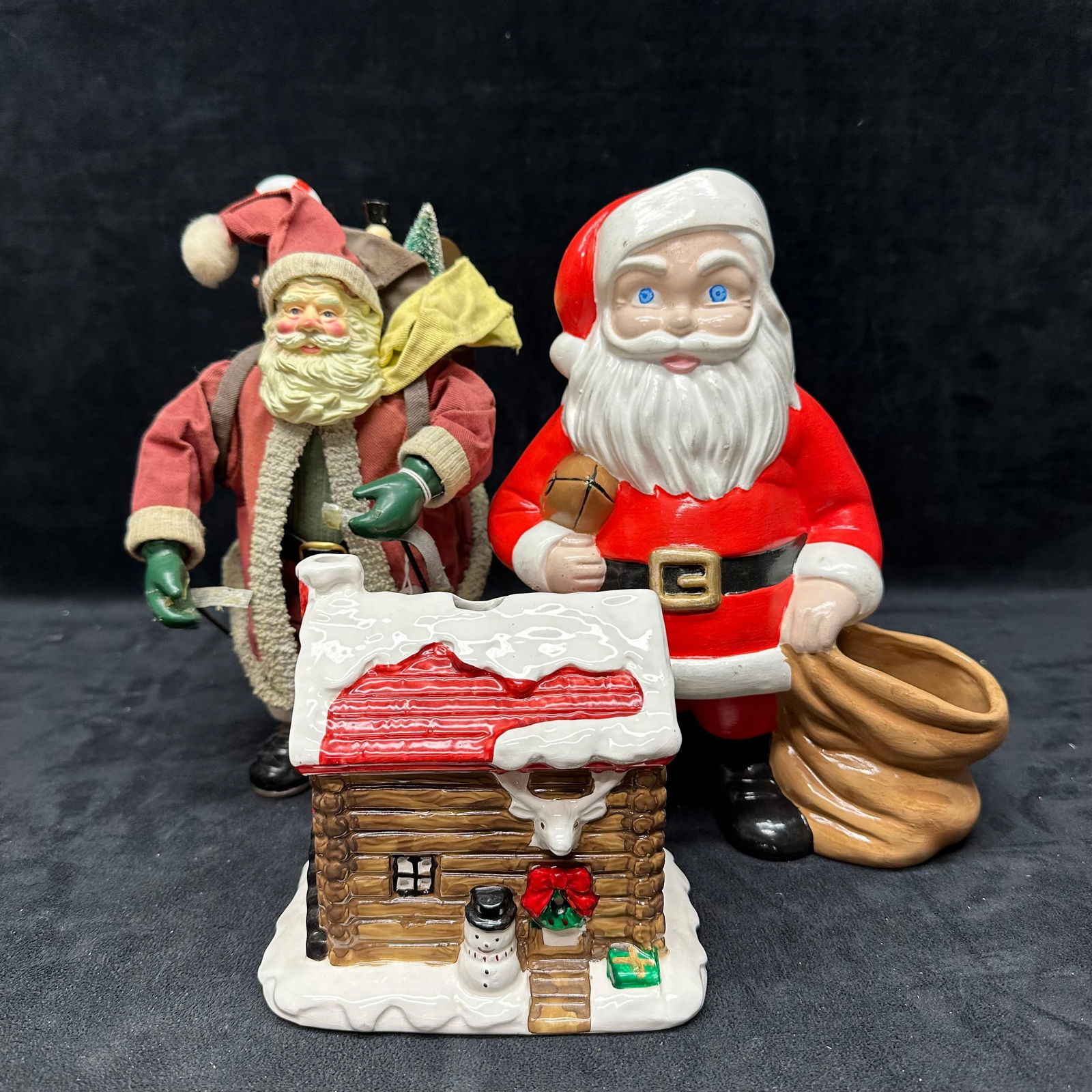 Christmas Santa Figurines and Holiday Cabin Tealight Holder (1 of 4)